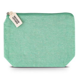 pochette in cotone ecologico riciclato colore verde con zip per kit cortesia