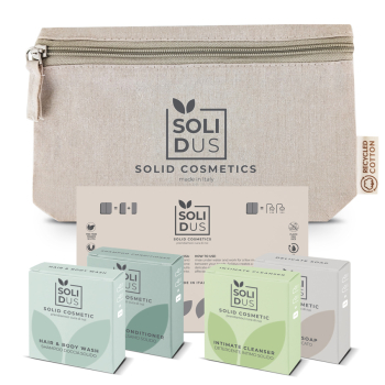 clutch bag for eco-friendly solid cosmetics courtesy set