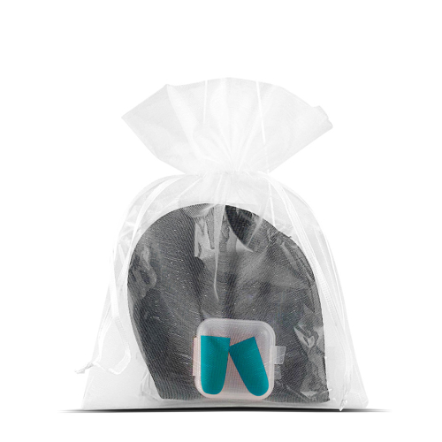 sleep kit mascherina per occhi e tappi orecchie confezionati in sacchetto organza